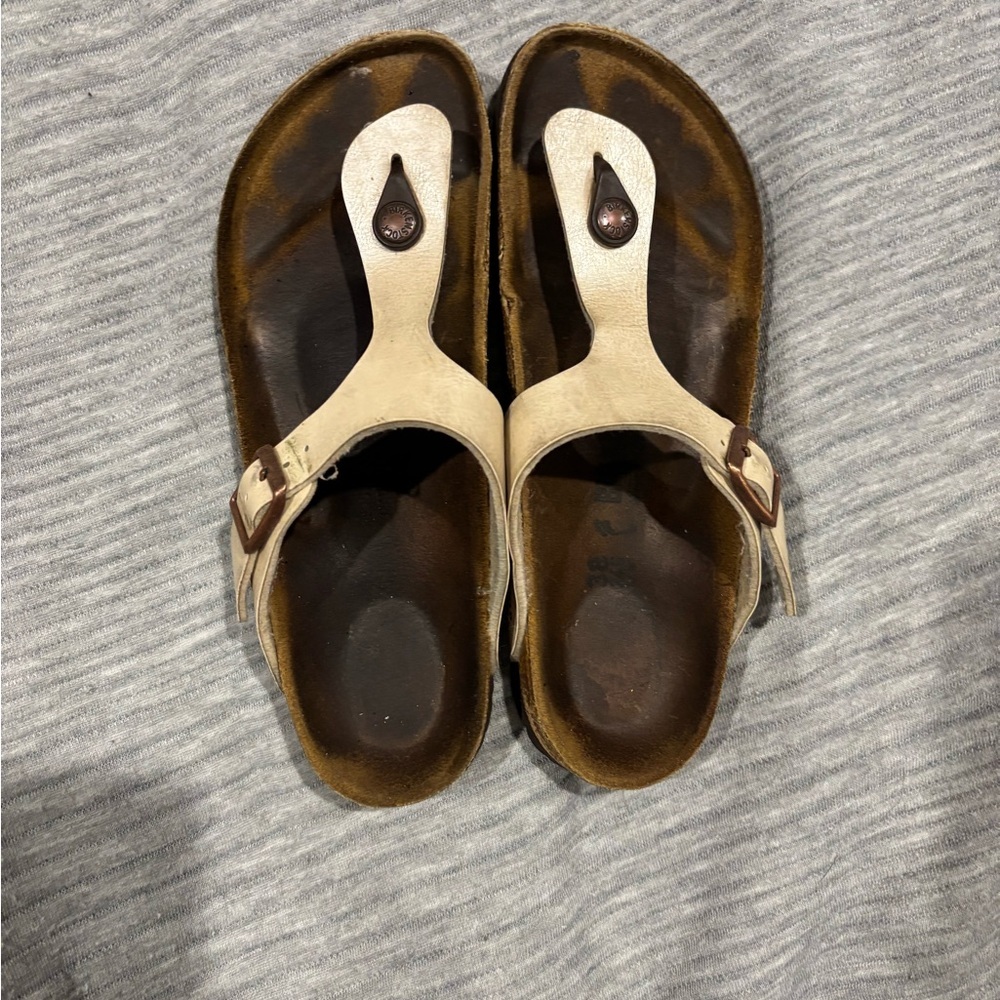 Birkenstock Gizeh Thong Sandals Cream Leather Copper Buckle‎ EU 38 US 7.5
